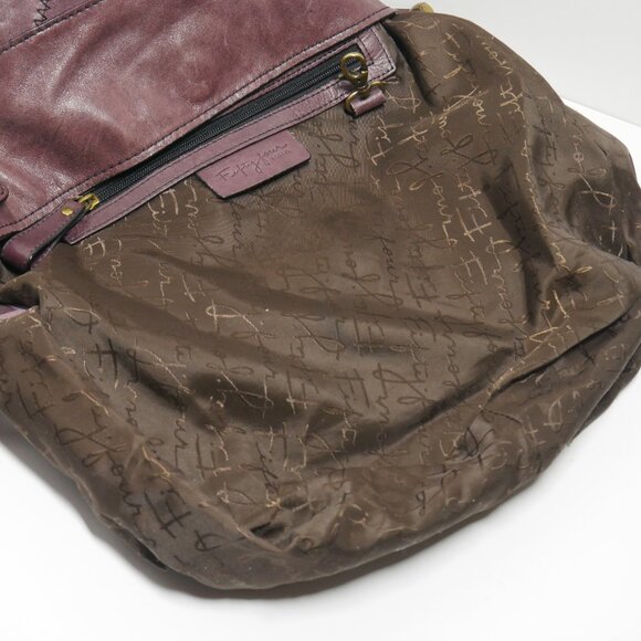 Leather Suede Fossil Fifty Four Shoulder Bag Patchwork Purse Side Zipper Plum - Picture 9 of 12